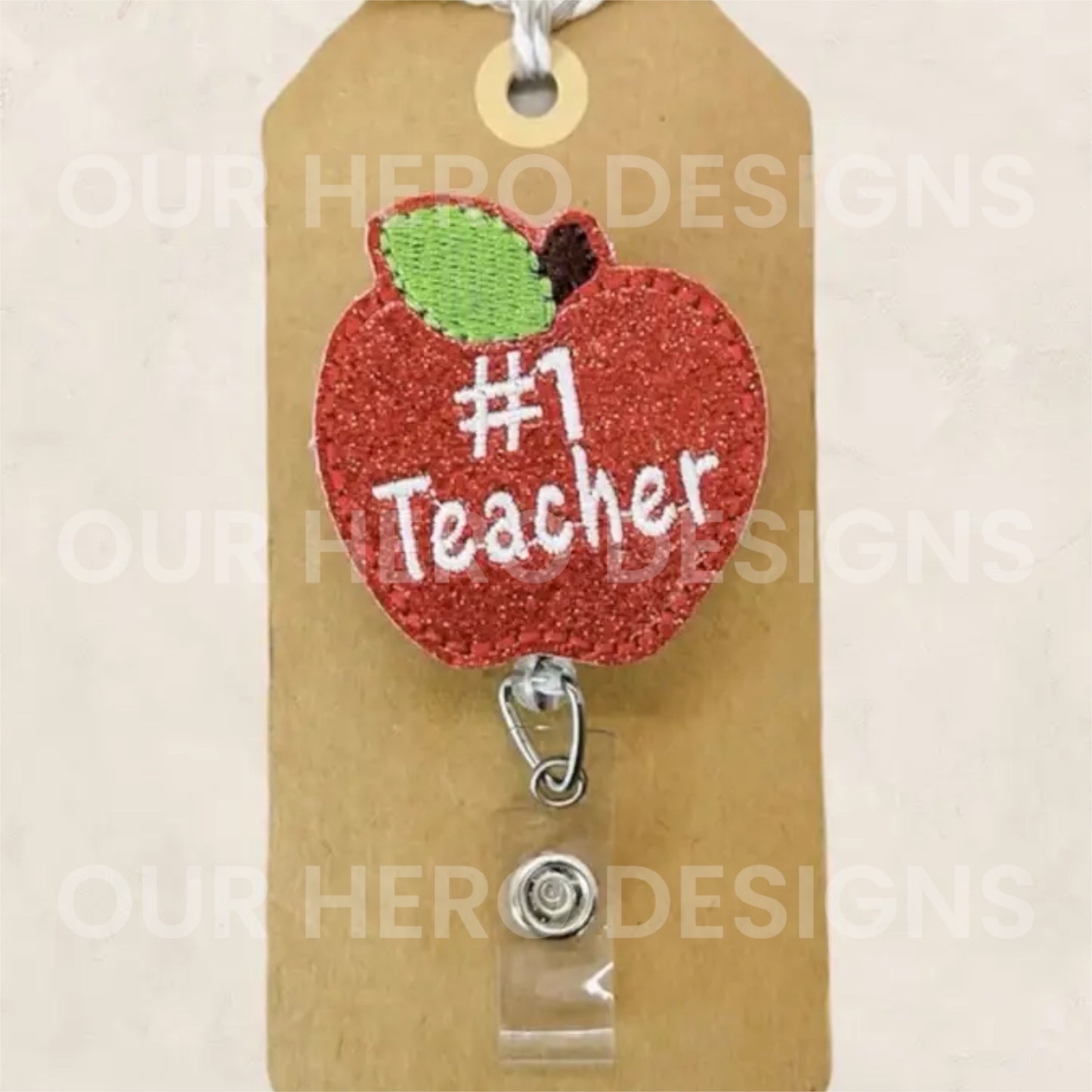 #1 Teacher Apple Badge Reel