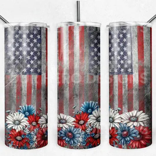 RWB Floral Flag - 20oz Tumbler