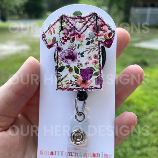 Floral Scrub Top Badge Reel